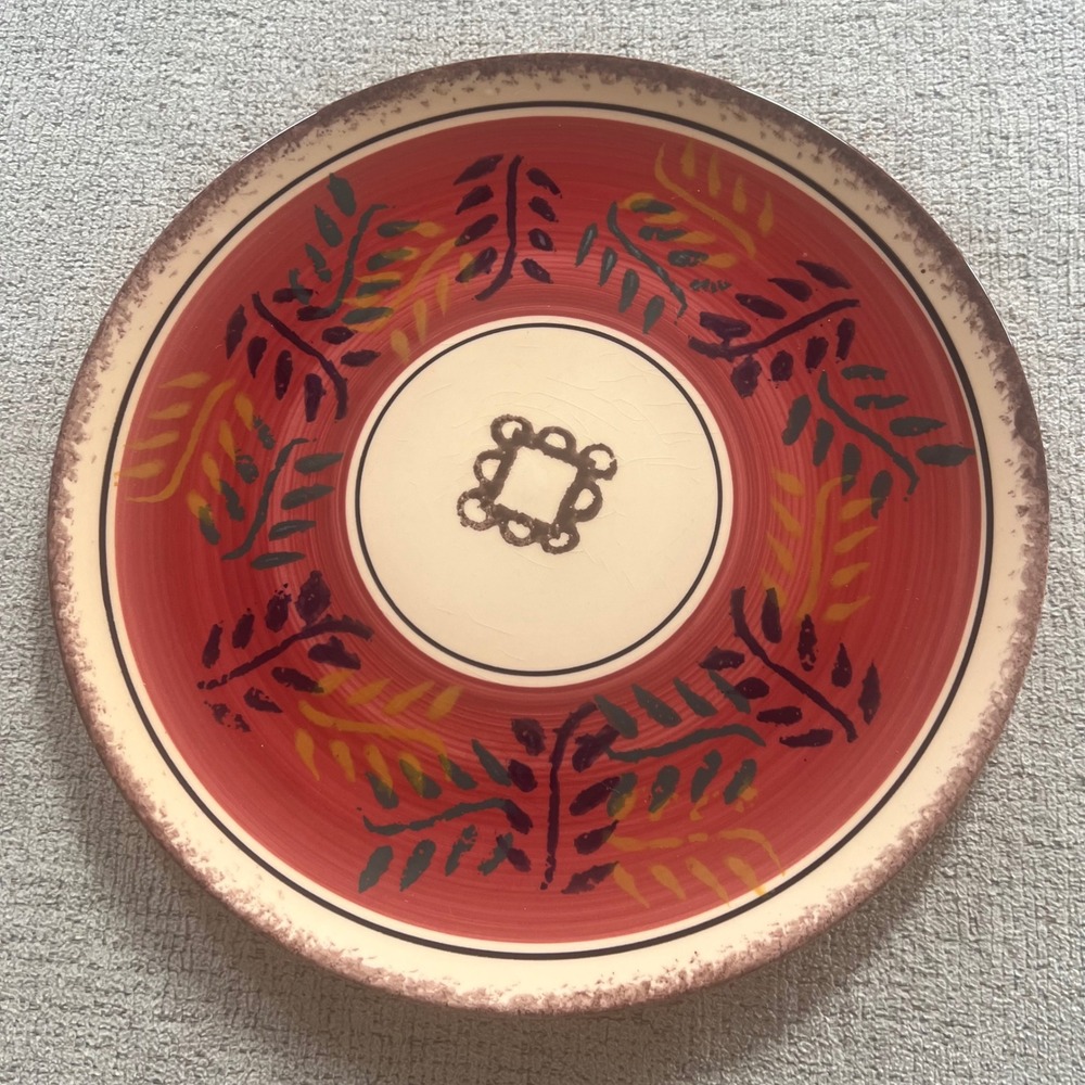 Luneville France Hand Painted Terracotta Leaf‎ Ceramic Dinner Plate 10 Inch